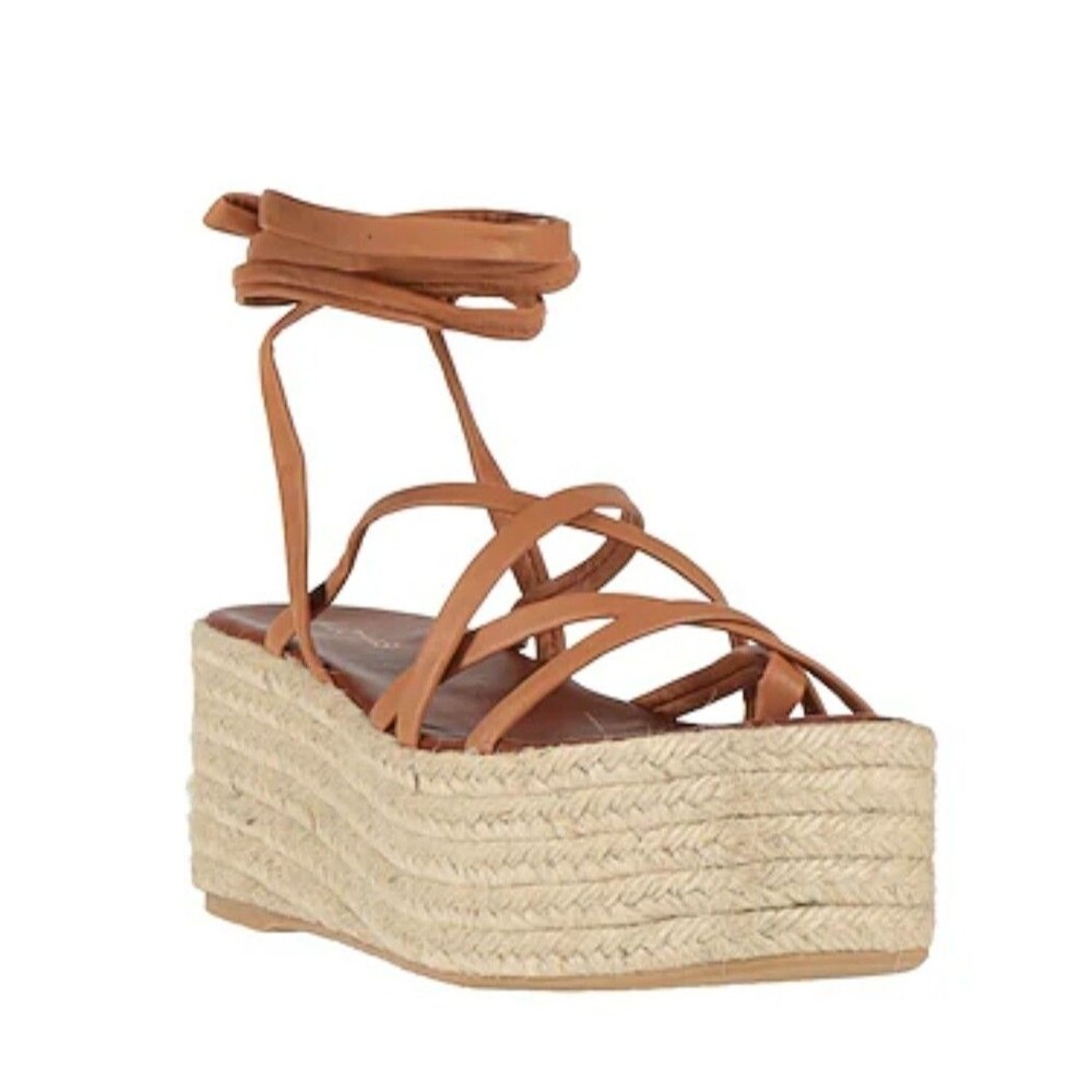 Alohas Orange Leather Wrap Jute Platform Espadrille Sandals Sz (9) 39